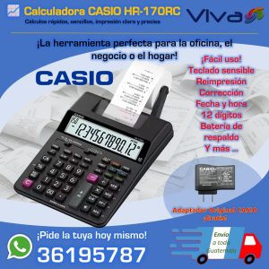 Calculadora Casio HR-170RC – Sumadora con impresora bicolor (Adaptador incluido)