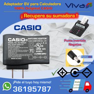 Adaptador Original Casio 6V AD-A60024 para Calculadoras con Impresora HR y FR
